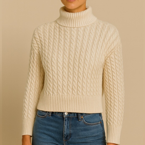 Tahari Sweaters - Tahari Cream Cable Knit Turtleneck Sweater – Cropped Fit Size S